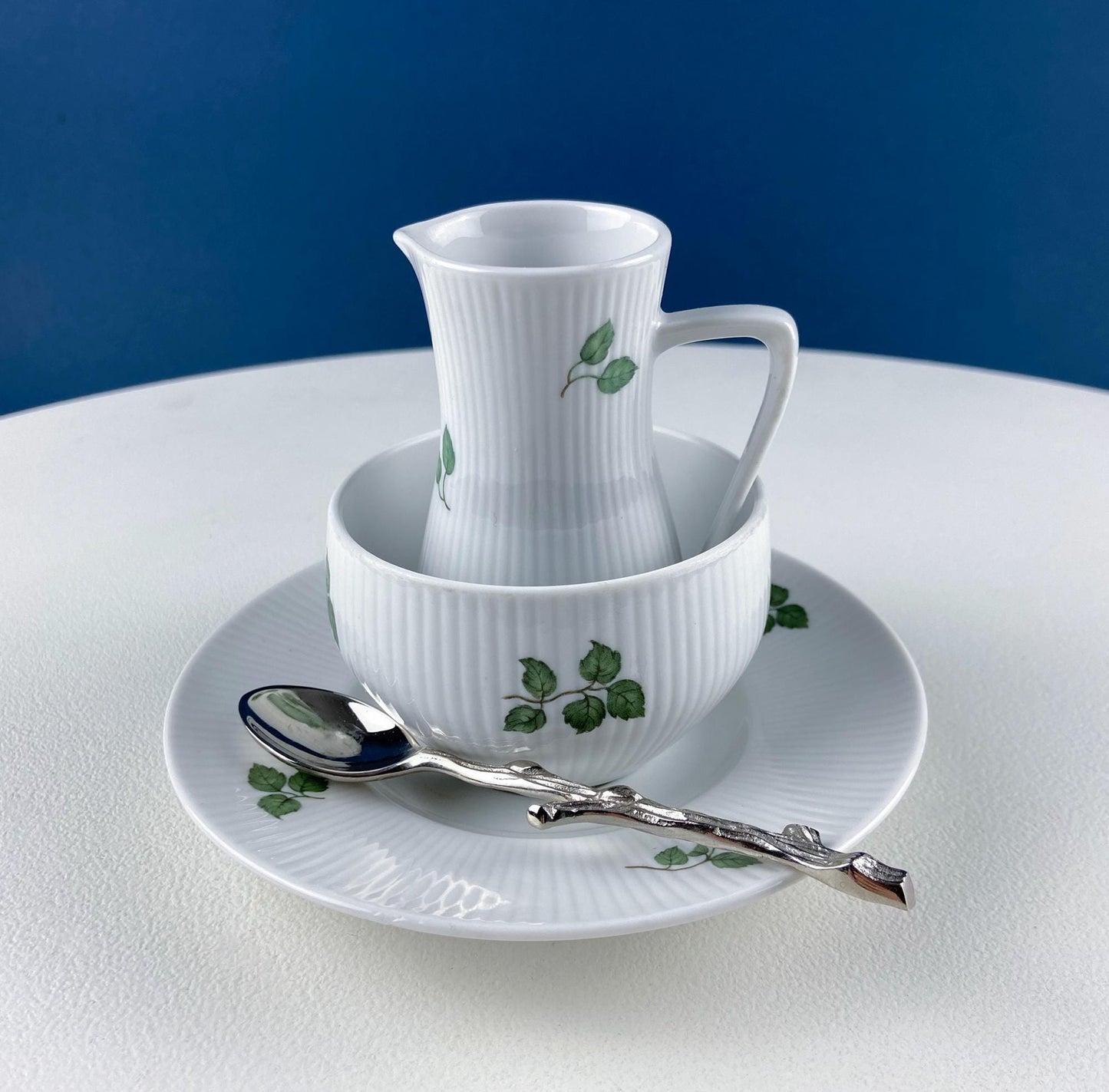 Rorstrand Rodos Espresso Dessert Modern Dish Set. 1900's Swedish Coffee Breakfast Set for 11. Leaf Motif. Dining Tea Room Table Decor.