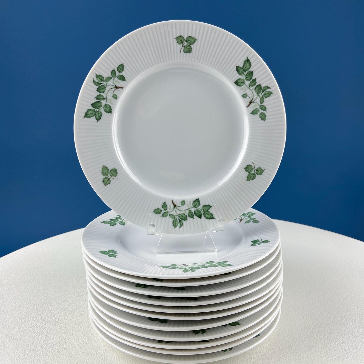 Rorstrand Rodos Espresso Dessert Modern Dish Set. 1900's Swedish Coffee Breakfast Set for 11. Leaf Motif. Dining Tea Room Table Decor.