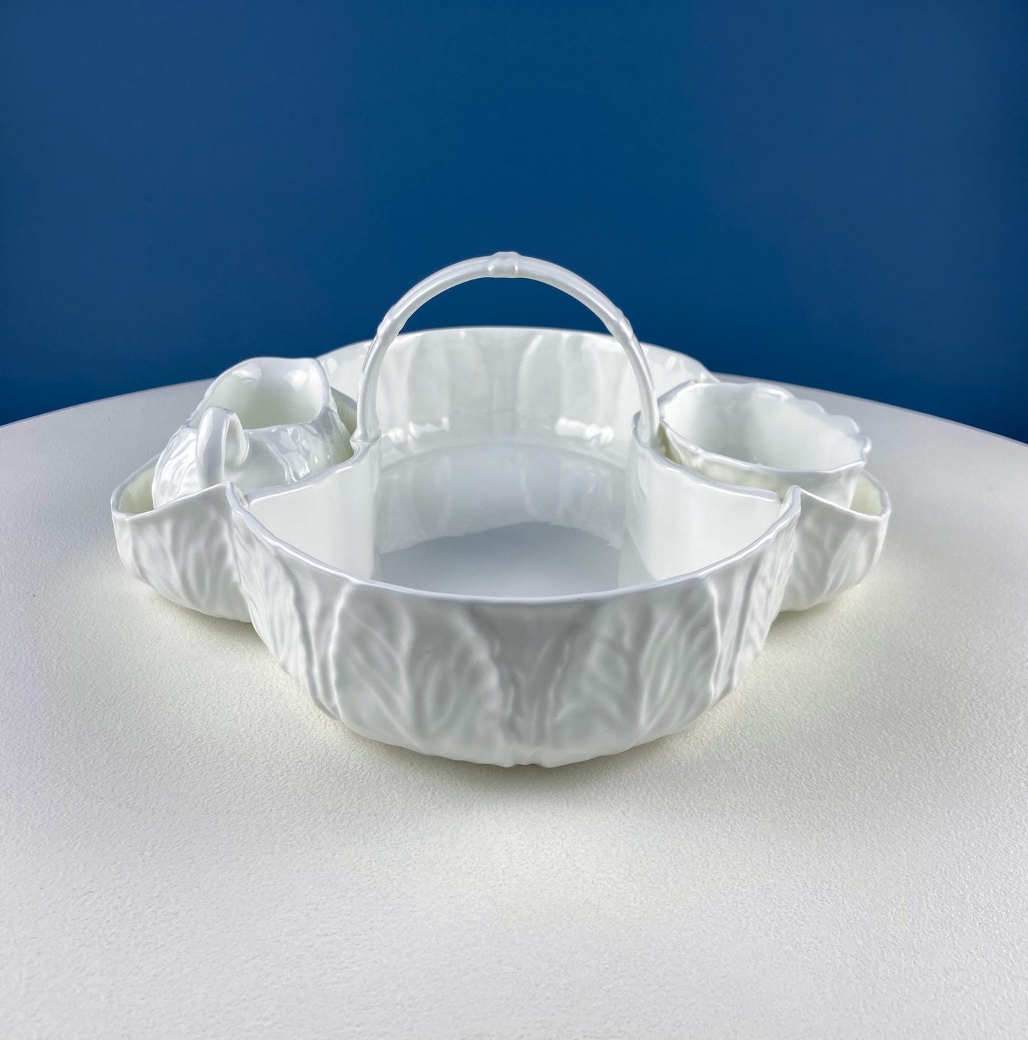 Wedgwood Country Ware Porcelain Basket for Serving Strawberries Cream Sugar. Set of 3. Leaf Texture. Garden Party. Romantic Gift for Him Her