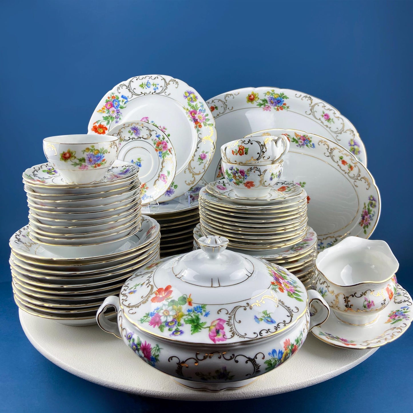 Antique Victoria Czechoslovakia 56 Piece Dish Set. Floral Motif. French Country Living. Dining Room Table Decor. Gift for Him Her.