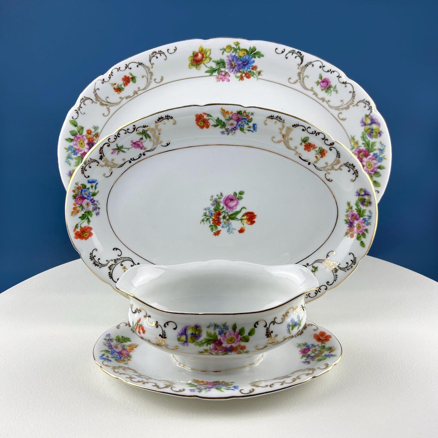 Antique Victoria Czechoslovakia 56 Piece Dish Set. Floral Motif. French Country Living. Dining Room Table Decor. Gift for Him Her.