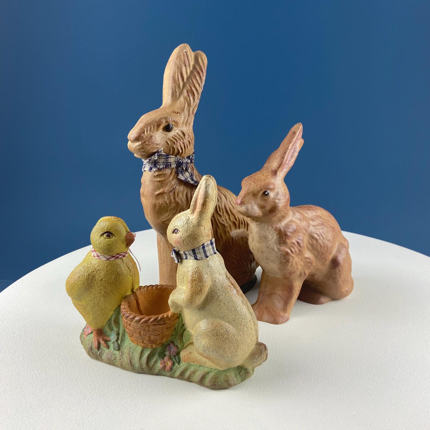 Brown Rustic Bunny Rabbit Figurine with Plead Bow. Hand-Painted Easter Display. Spring Celebration. Modern Farmhouse. Dining Room Decor.