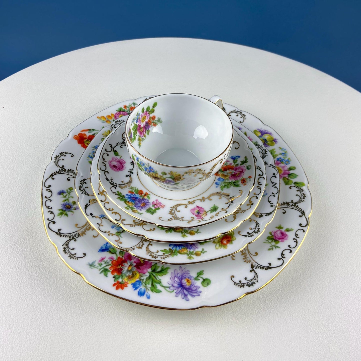 Antique Victoria Czechoslovakia 56 Piece Dish Set. Floral Motif. French Country Living. Dining Room Table Decor. Gift for Him Her.