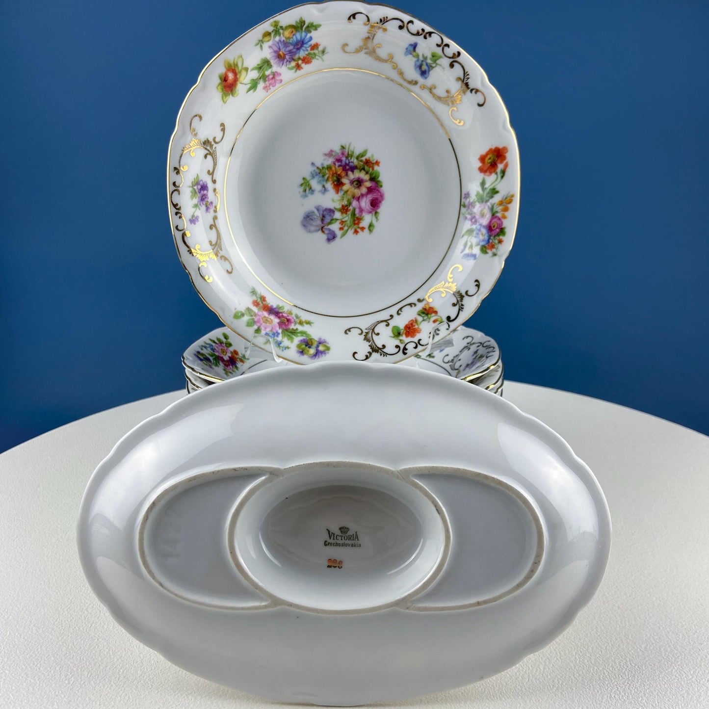 Antique Victoria Czechoslovakia 56 Piece Dish Set. Floral Motif. French Country Living. Dining Room Table Decor. Gift for Him Her.