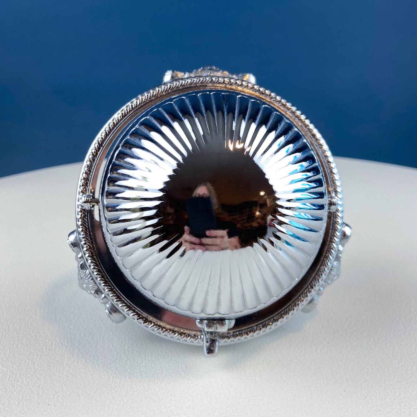 Iruinware Caviar Dome Dish Made in British Hong Kong. Silver Metal Serving Bowl. Lion Feet Dome Lid. Table Setting. Stylish Housewares.