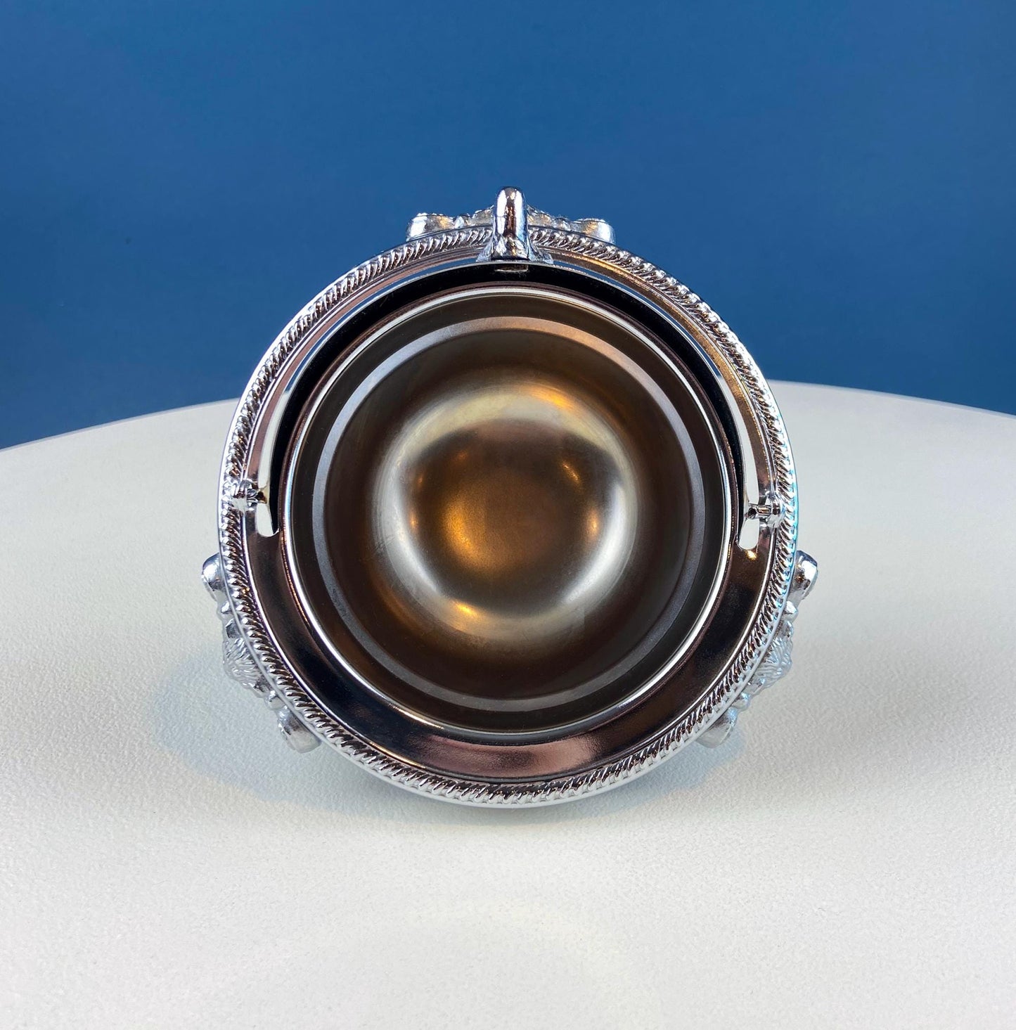 Iruinware Caviar Dome Dish Made in British Hong Kong. Silver Metal Serving Bowl. Lion Feet Dome Lid. Table Setting. Stylish Housewares.