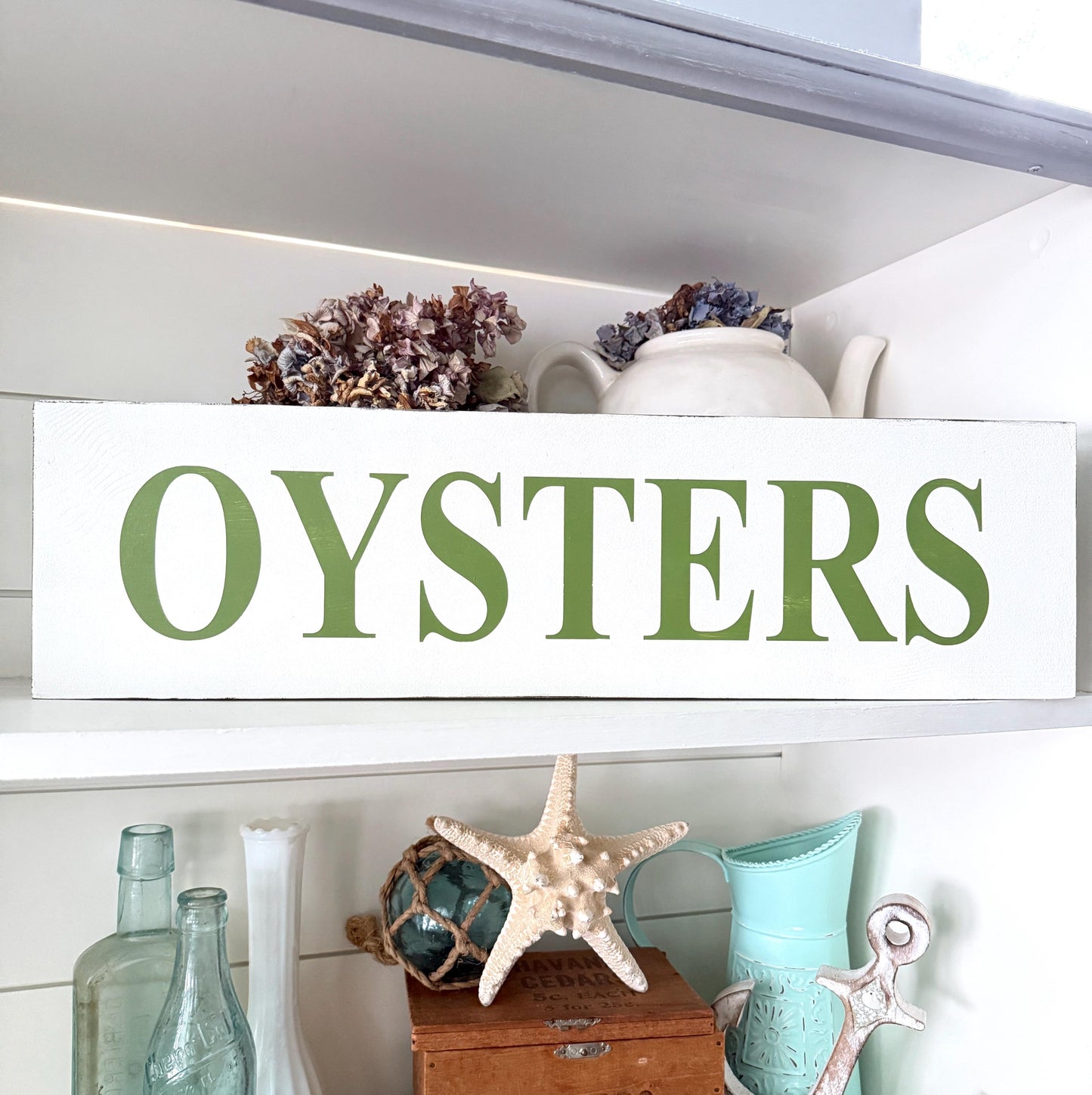 OYSTERS sign, beach house home decor