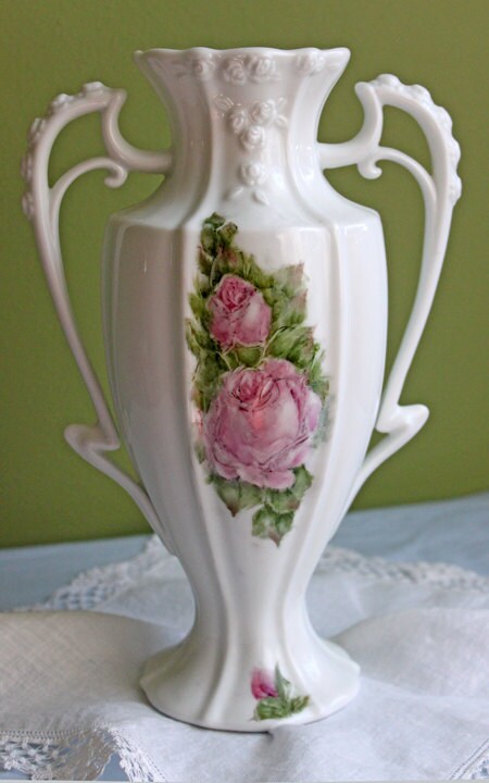 Vase.  Porcelain Urn Shaped Vase Hand Painted. Vase Signed by Artist.