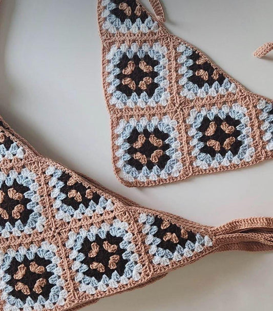 3-in-1 Crochet Granny Square Bandana – Handmade Headband, Pet Collar &Mom Neck Scarf | Colorful Boho Accessory | Retro Crochet Gift