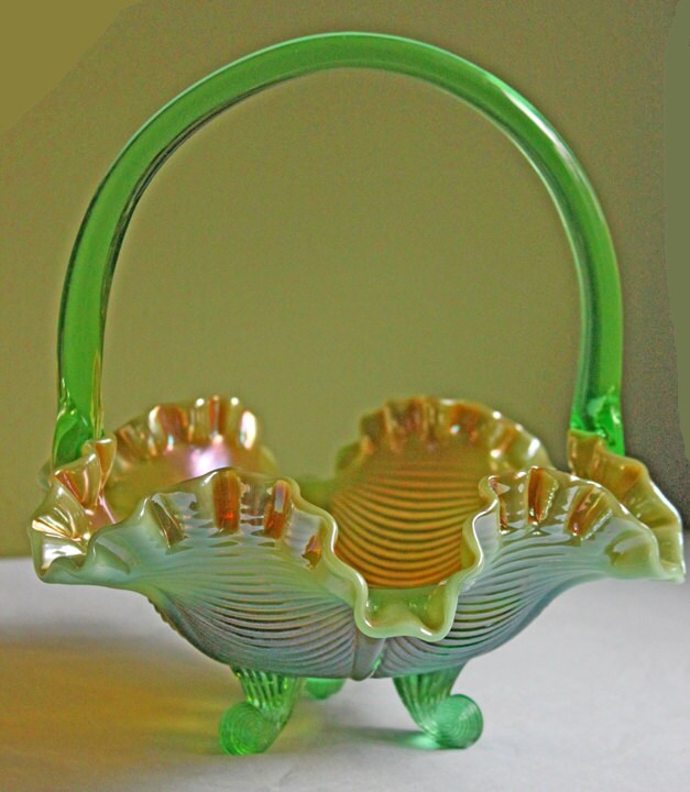 Iridescent Blue Carnival/Federal Glass Bowl. Large Stunning Iridized Serving Bowl. Windsor Button Pattern. Art Glass. Dining Room Decor.