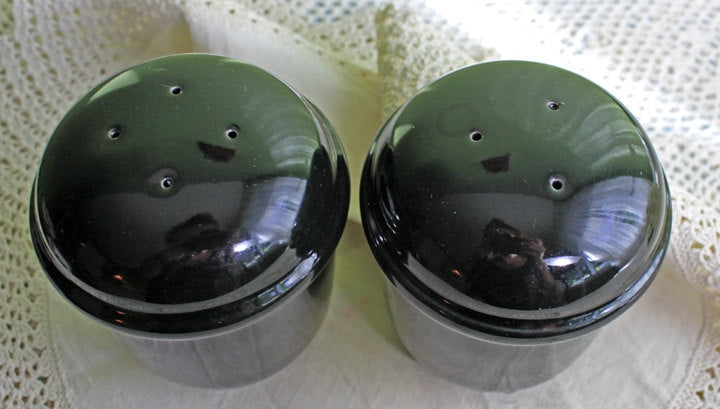 Black Porcelain Salt and Pepper Shakers - Amethyst Glass
