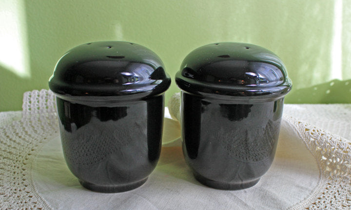 Black Porcelain Salt and Pepper Shakers - Amethyst Glass