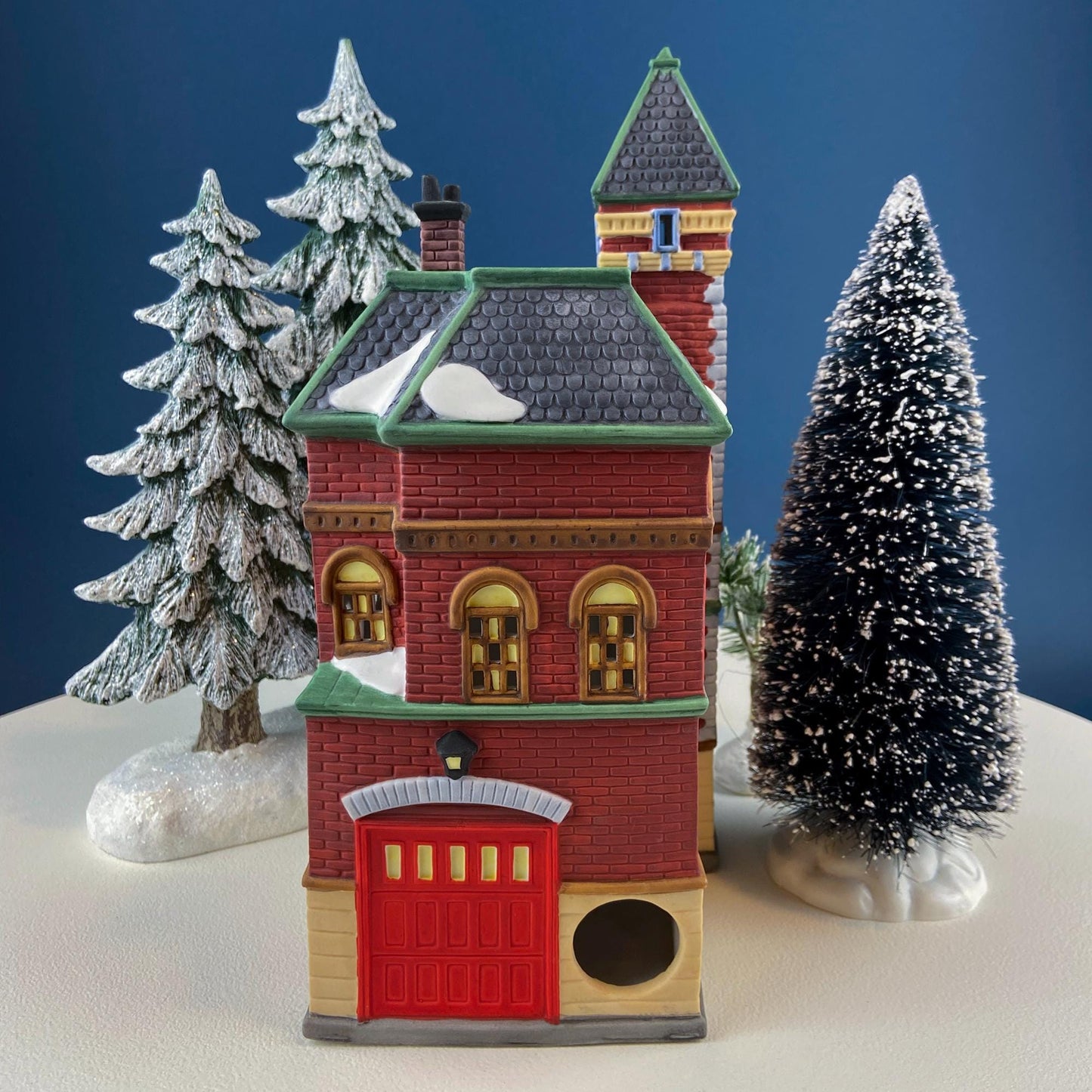 Illuminated Christmas Village Red Brick Fire Station House by Dept 56. Christmas in the City. Holiday Home Retail Decor. Gift for Dad.