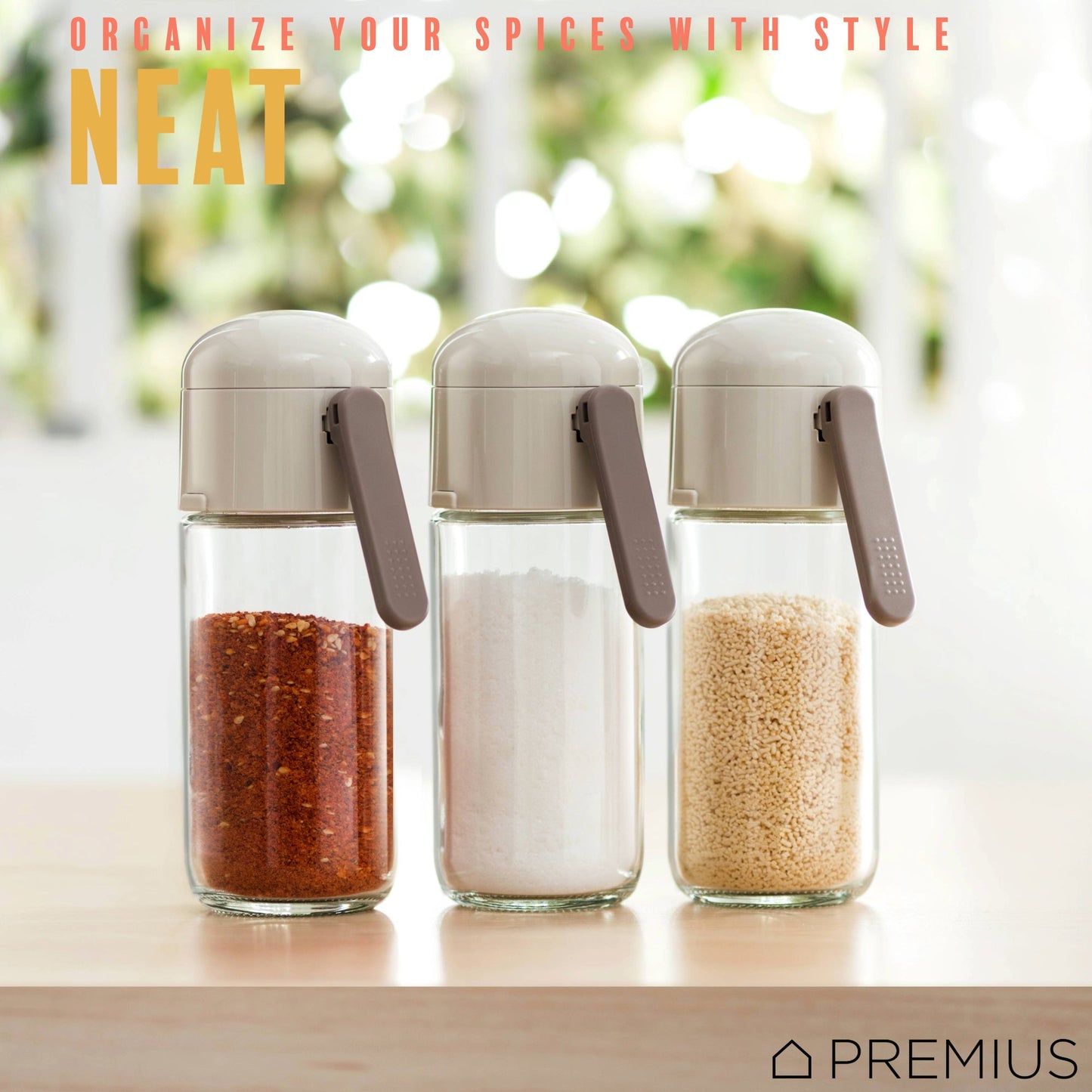 PREMIUS Glass Precision Quantative Spice Dispenser, White, 8.45 Ounces