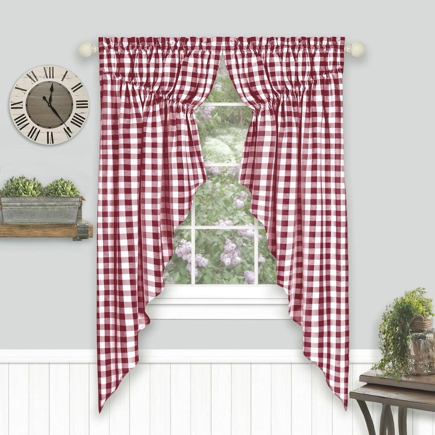 Buffalo Check Gathered Swag Window Curtain Pair, 72x63 Inches