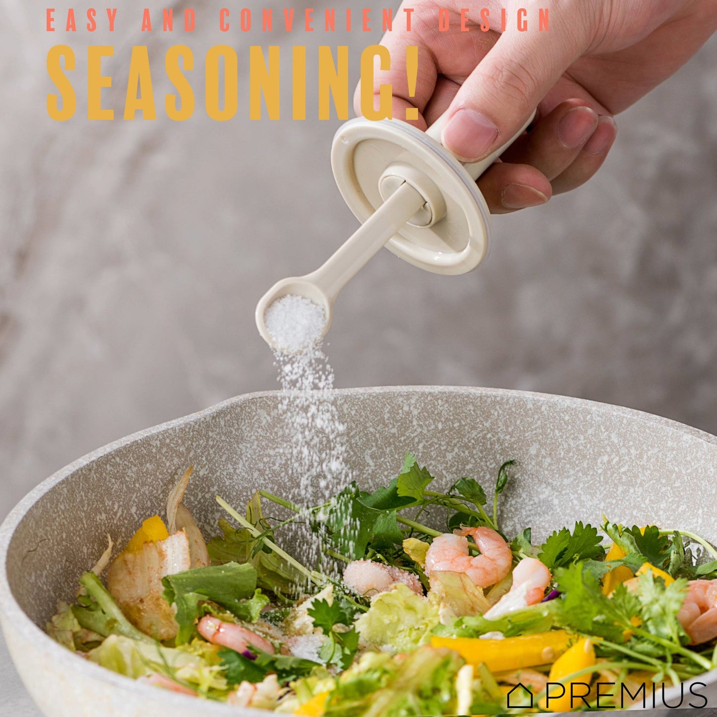 PREMIUS Telescopic Spoon Spice Seasoning Glass Container Jar, White, 10.15 Ounces, 3x3x5 Inches