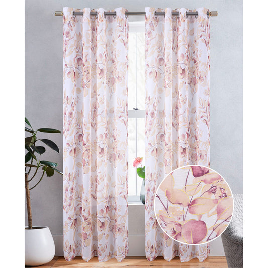 Alisa Sheer Metallic Floral Printed Grommet Window Curtain Panel, 54x84 Inches