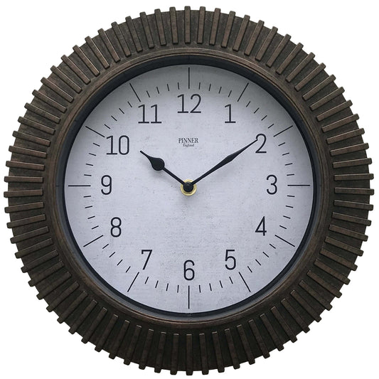PREMIUS Brushed Round Ridged Analog Wall Clock, Bronze, 12 Inches