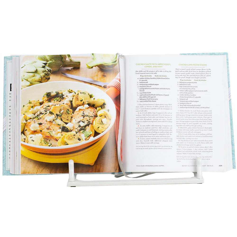 Home Basics Cast Iron Moroccan Lattice Cookbook Stand, White, 10.5x5.5x9 Inches