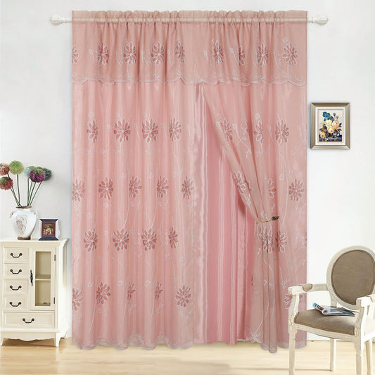 Alice Floral Embroidered Panel With Valance and Backing, 55x84 Inches