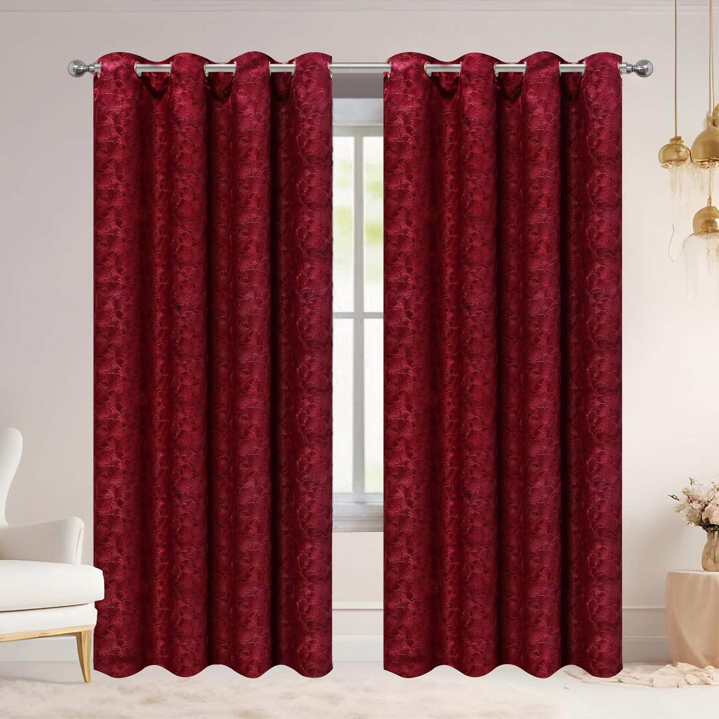 Adelia Ginkgo Biloba Leaf Room Darkening Grommet Window Curtain Panel, 54x84 Inches