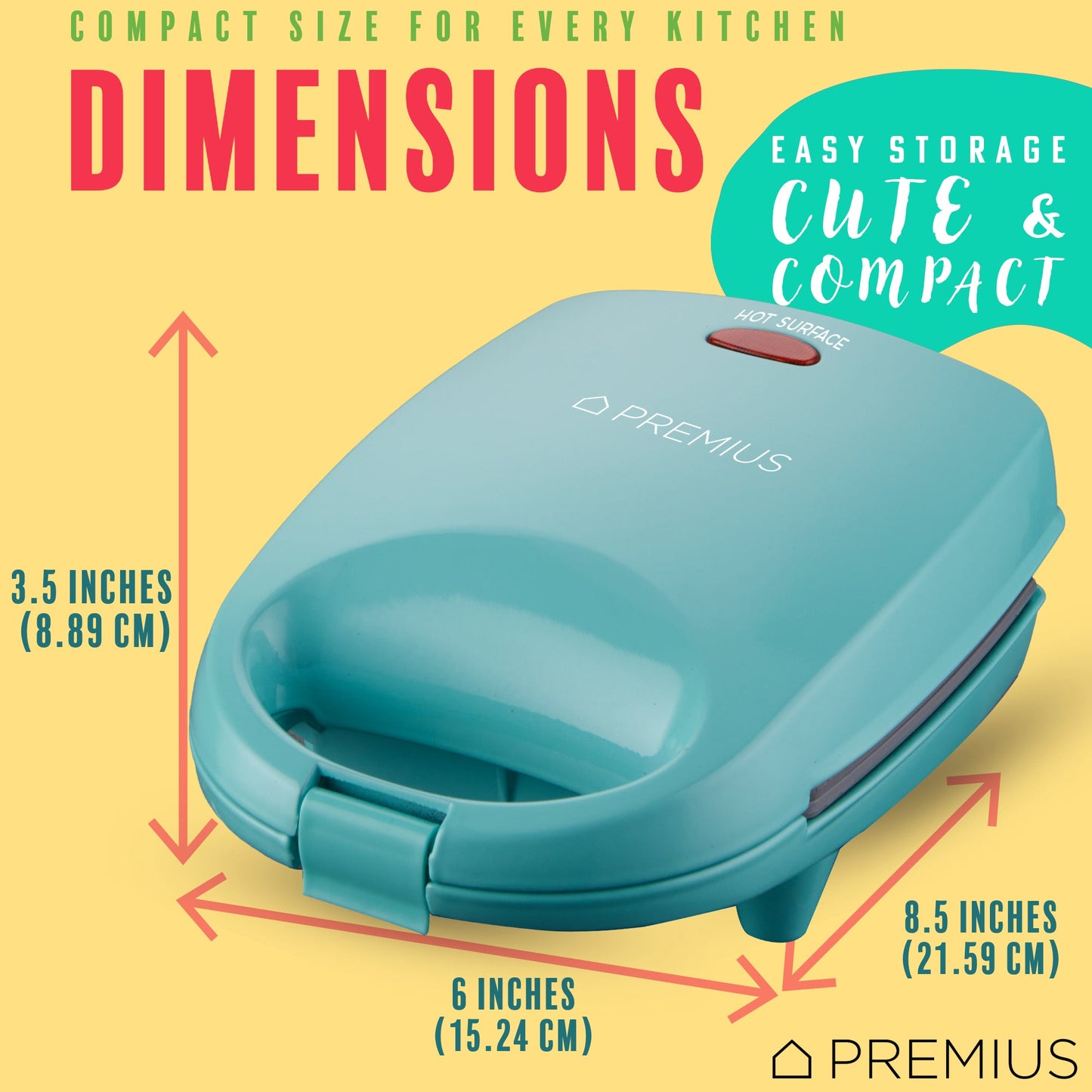 PREMIUS Ceramic Non-Stick Mini Snack Sandwich Maker, 5x4.4 Inch Mold