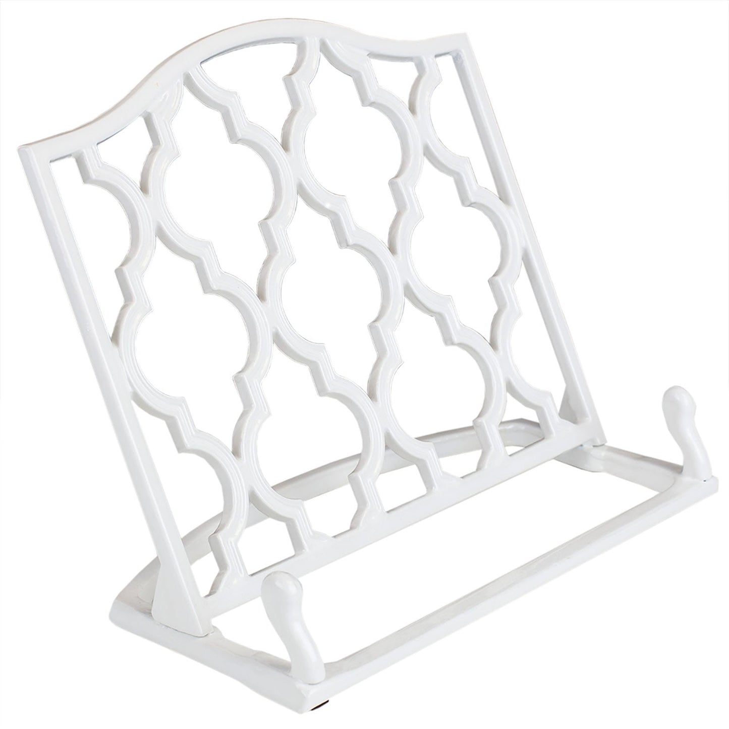 Home Basics Cast Iron Moroccan Lattice Cookbook Stand, White, 10.5x5.5x9 Inches