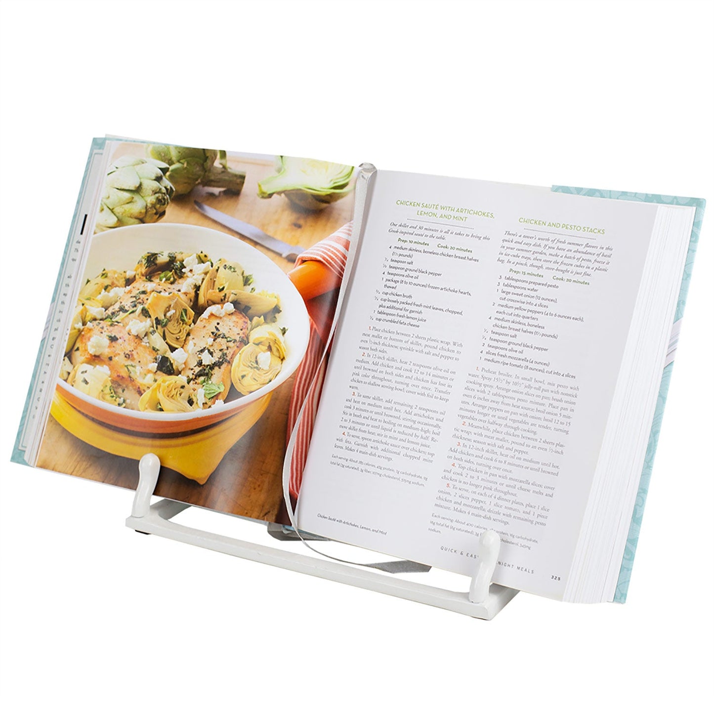 Home Basics Cast Iron Moroccan Lattice Cookbook Stand, White, 10.5x5.5x9 Inches