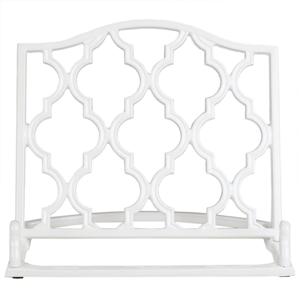 Home Basics Cast Iron Moroccan Lattice Cookbook Stand, White, 10.5x5.5x9 Inches