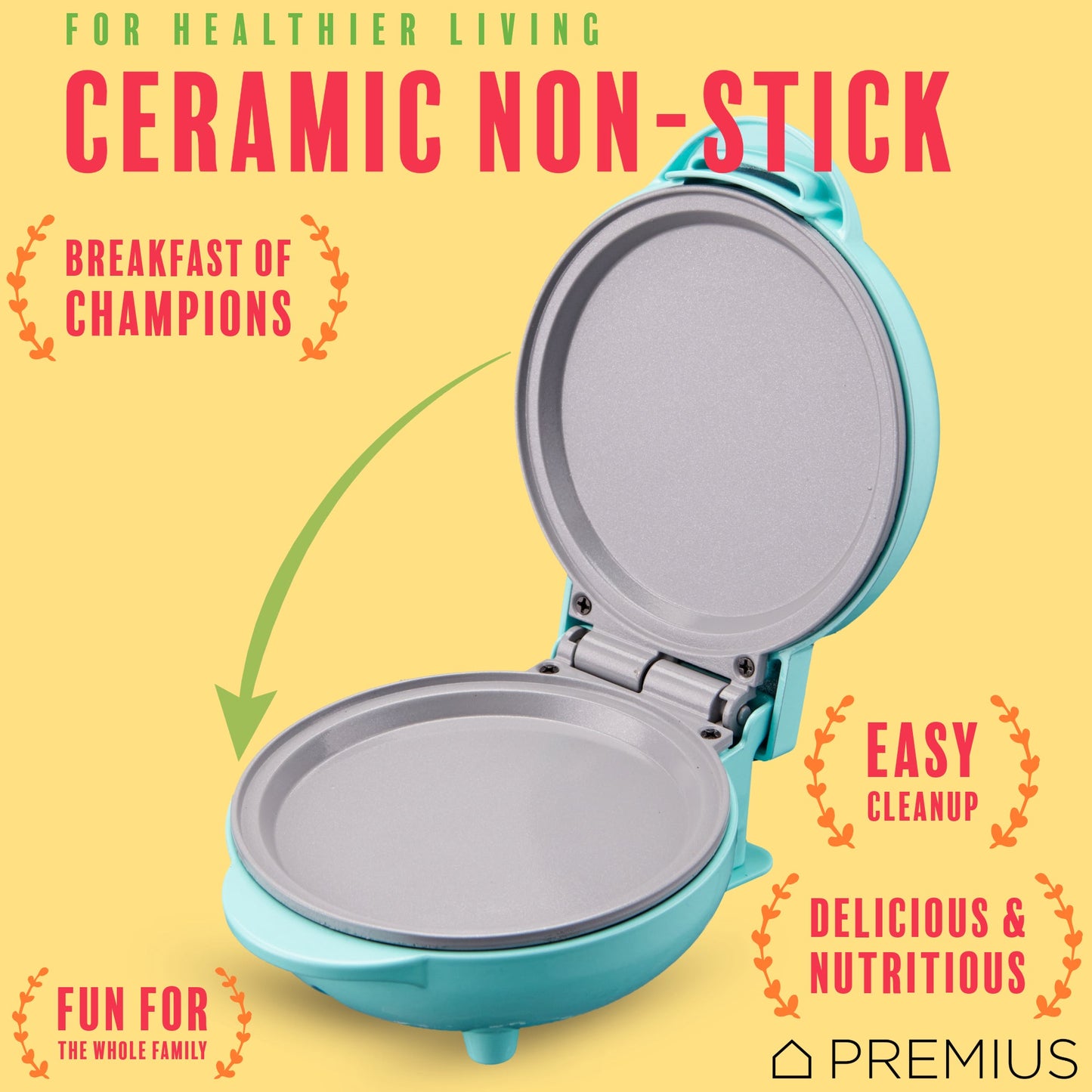 PREMIUS Ceramic Non-Stick Mini Snack Flat Griddle Maker, 4 Inch Mold