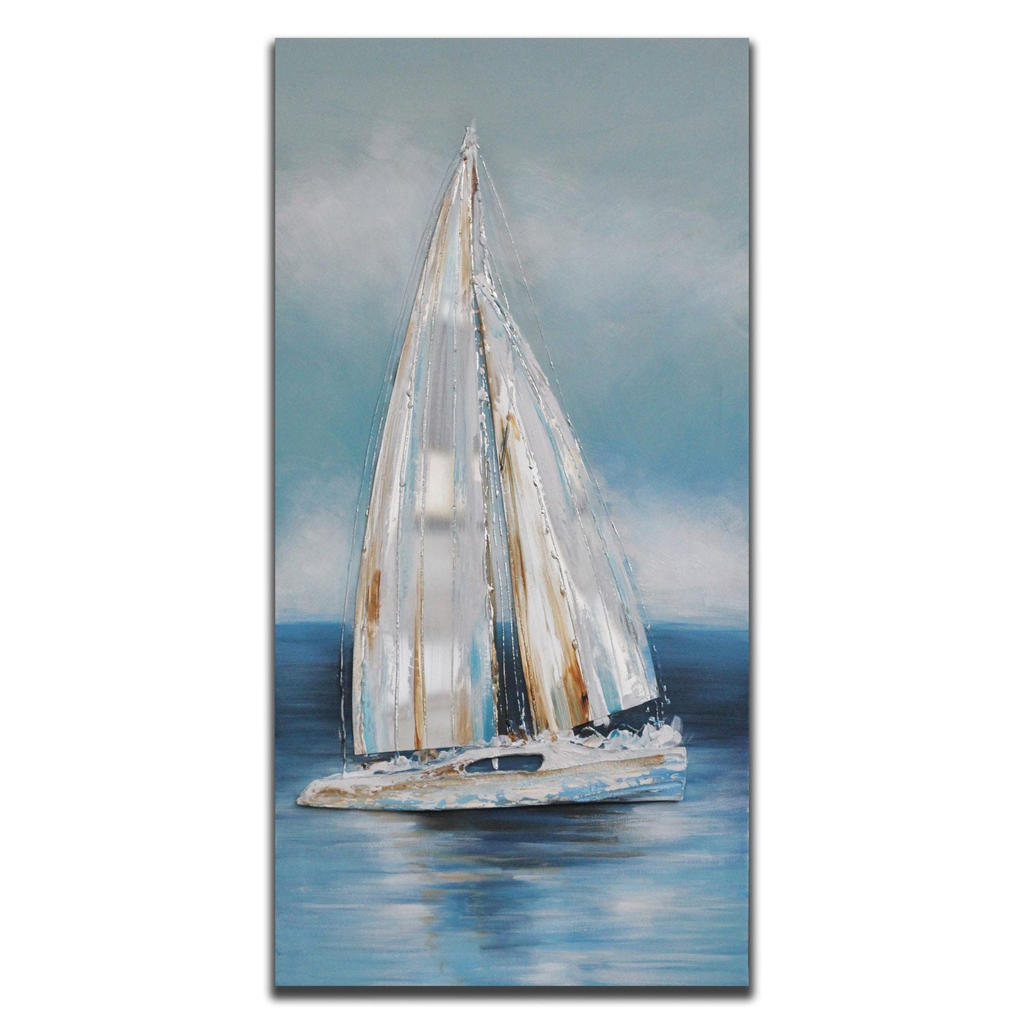 PREMIUS Sailboat Panel Canvas With Glass Wall Art, Blue, 12x24 Inches