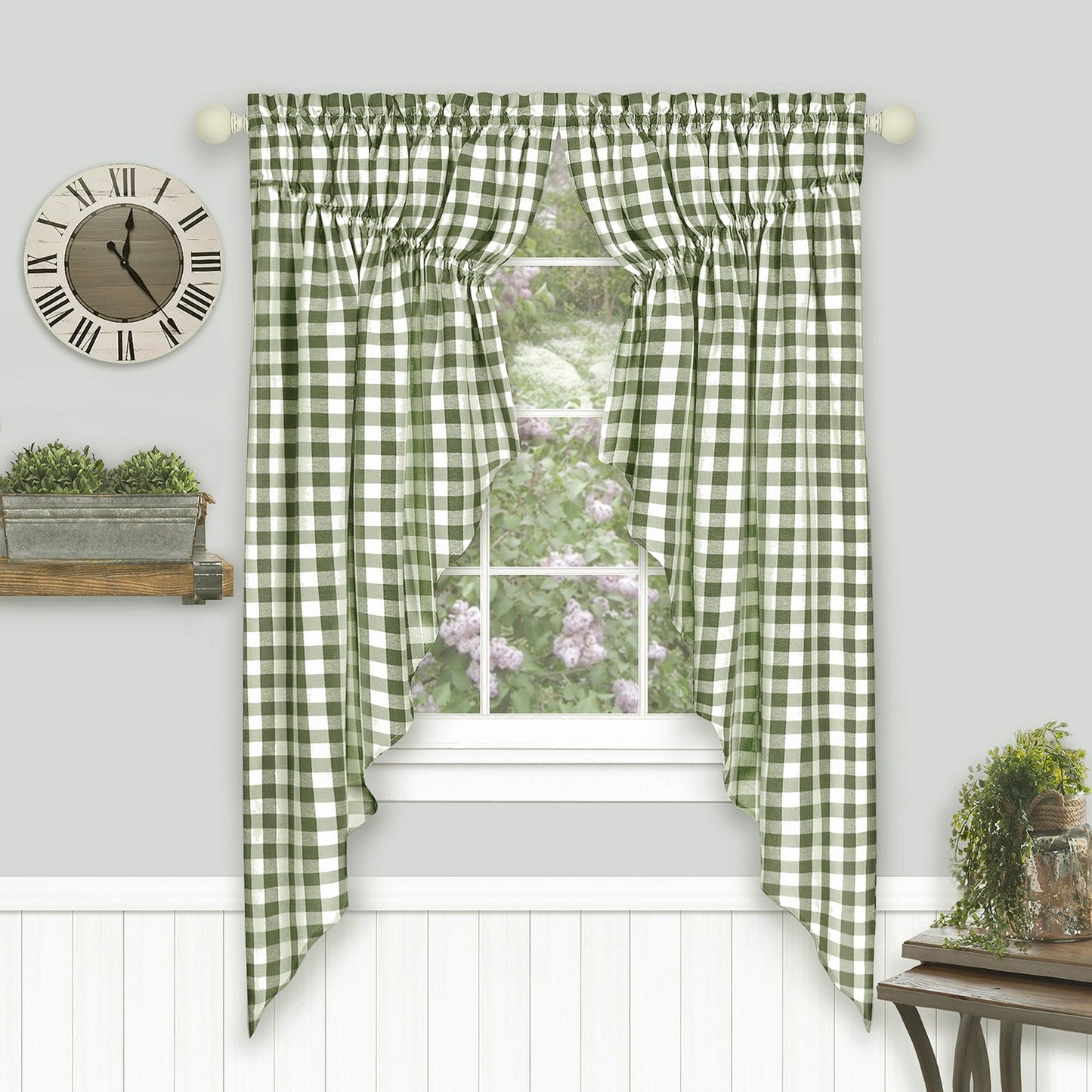 Buffalo Check Gathered Swag Window Curtain Pair, 72x63 Inches