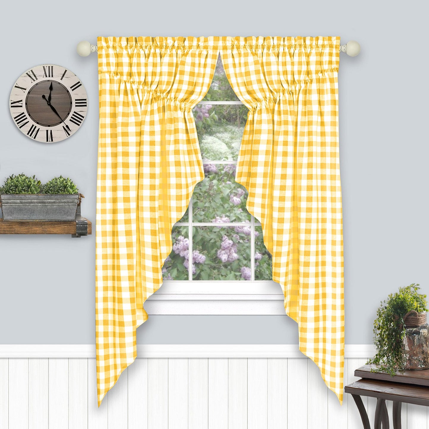 Buffalo Check Gathered Swag Window Curtain Pair, 72x63 Inches
