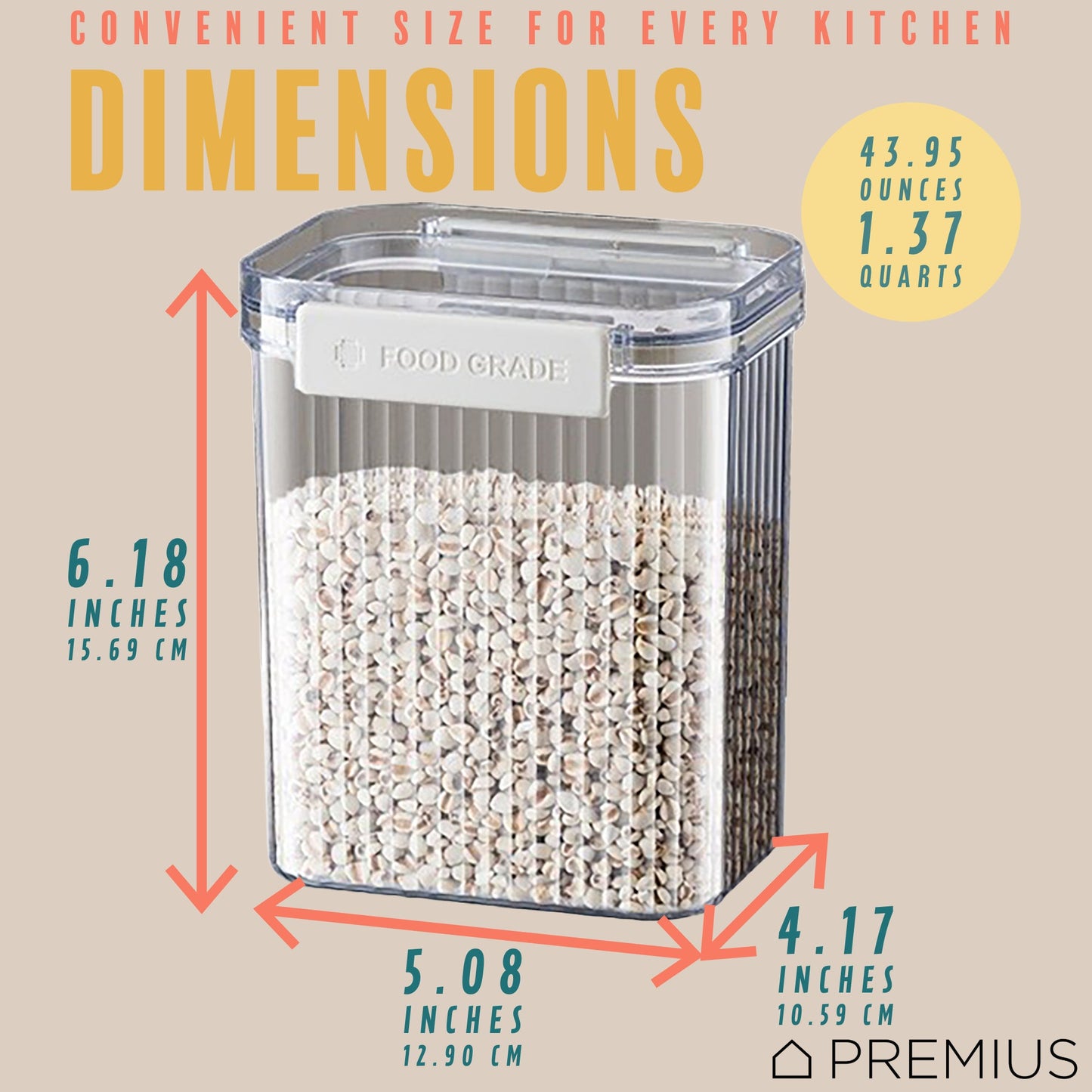 PREMIUS Plastic Food Storage Container, Rectangle, Clear-Natural
