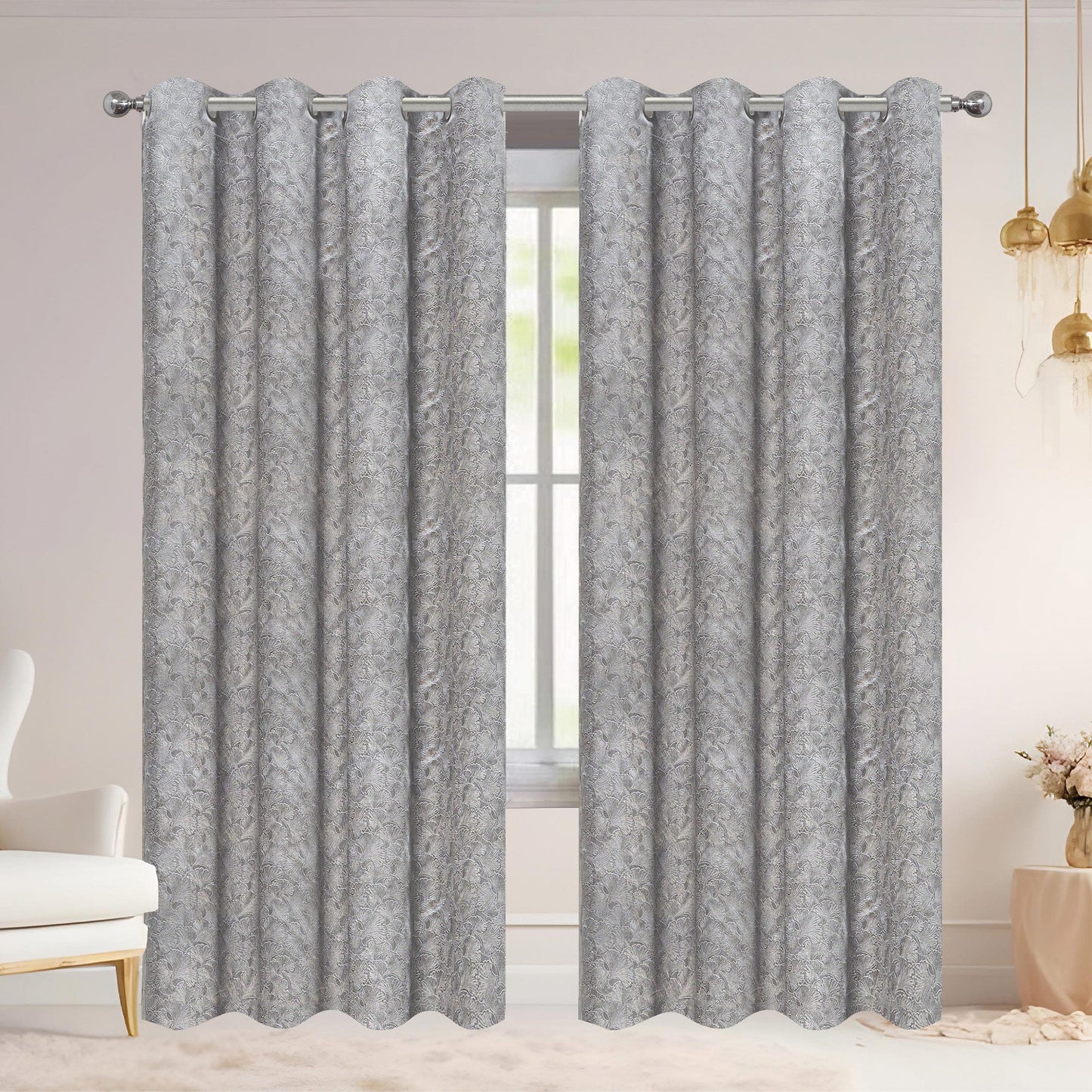 Adelia Ginkgo Biloba Leaf Room Darkening Grommet Window Curtain Panel, 54x84 Inches