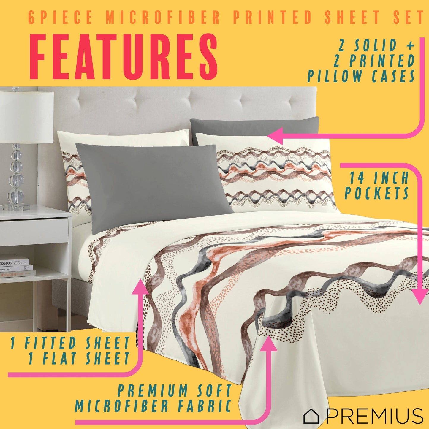 PREMIUS Zoey Soft Wrinkle-Free Microfiber Sheet Set, Beige