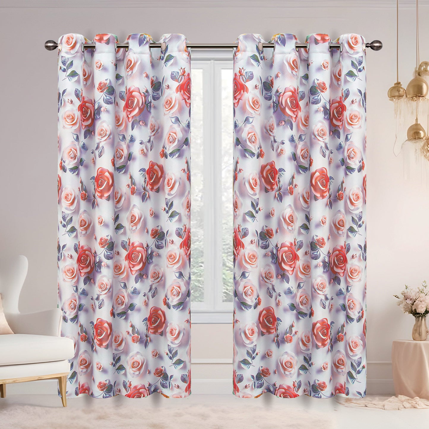 Ciera Floral Room Darkening Grommet Window Curtain Panel, 54x84 Inches