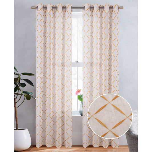 Boca Metallic Embroidered Linen Look Grommet Window Curtain Panel, 54x84 Inches