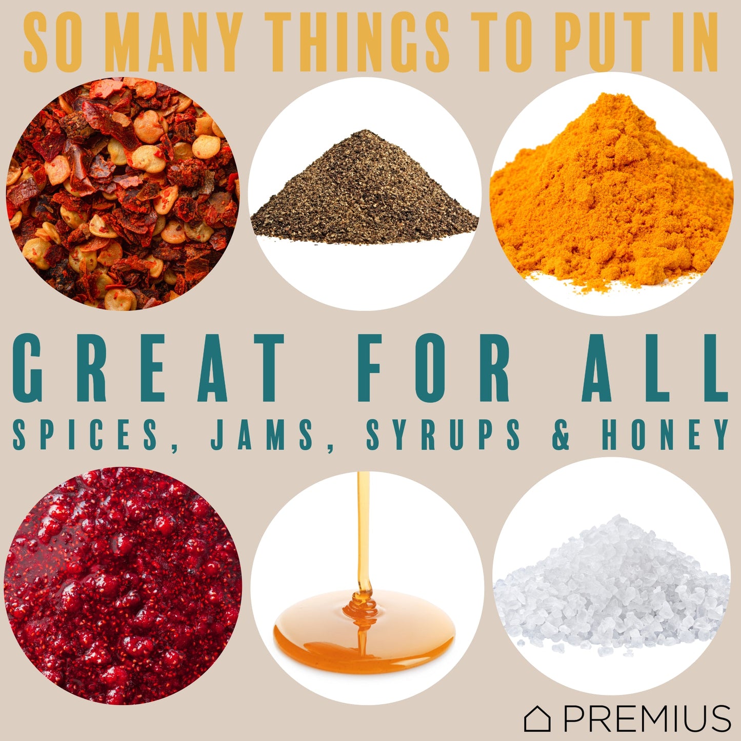 PREMIUS Telescopic Spoon Spice Seasoning Glass Container Jar, White, 10.15 Ounces, 3x3x5 Inches