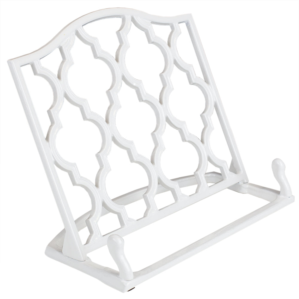 Home Basics Cast Iron Moroccan Lattice Cookbook Stand, White, 10.5x5.5x9 Inches