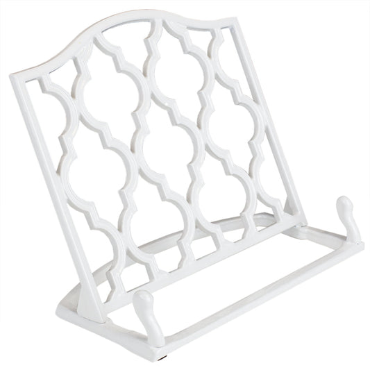 Home Basics Cast Iron Moroccan Lattice Cookbook Stand, White, 10.5x5.5x9 Inches