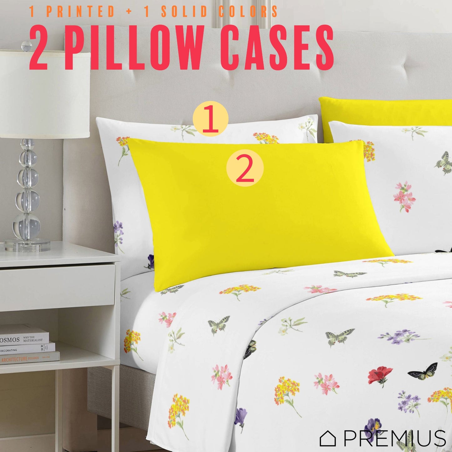 PREMIUS Butterfly Soft Wrinkle-Free Microfiber Sheet Set, White-Multi