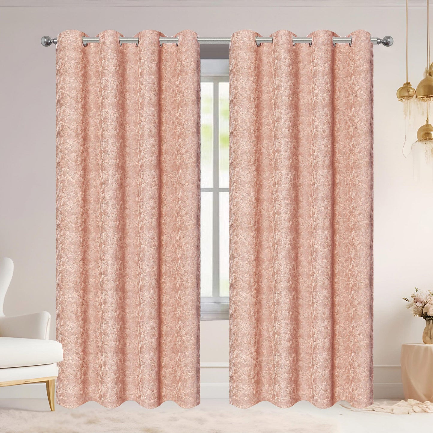 Adelia Ginkgo Biloba Leaf Room Darkening Grommet Window Curtain Panel, 54x84 Inches