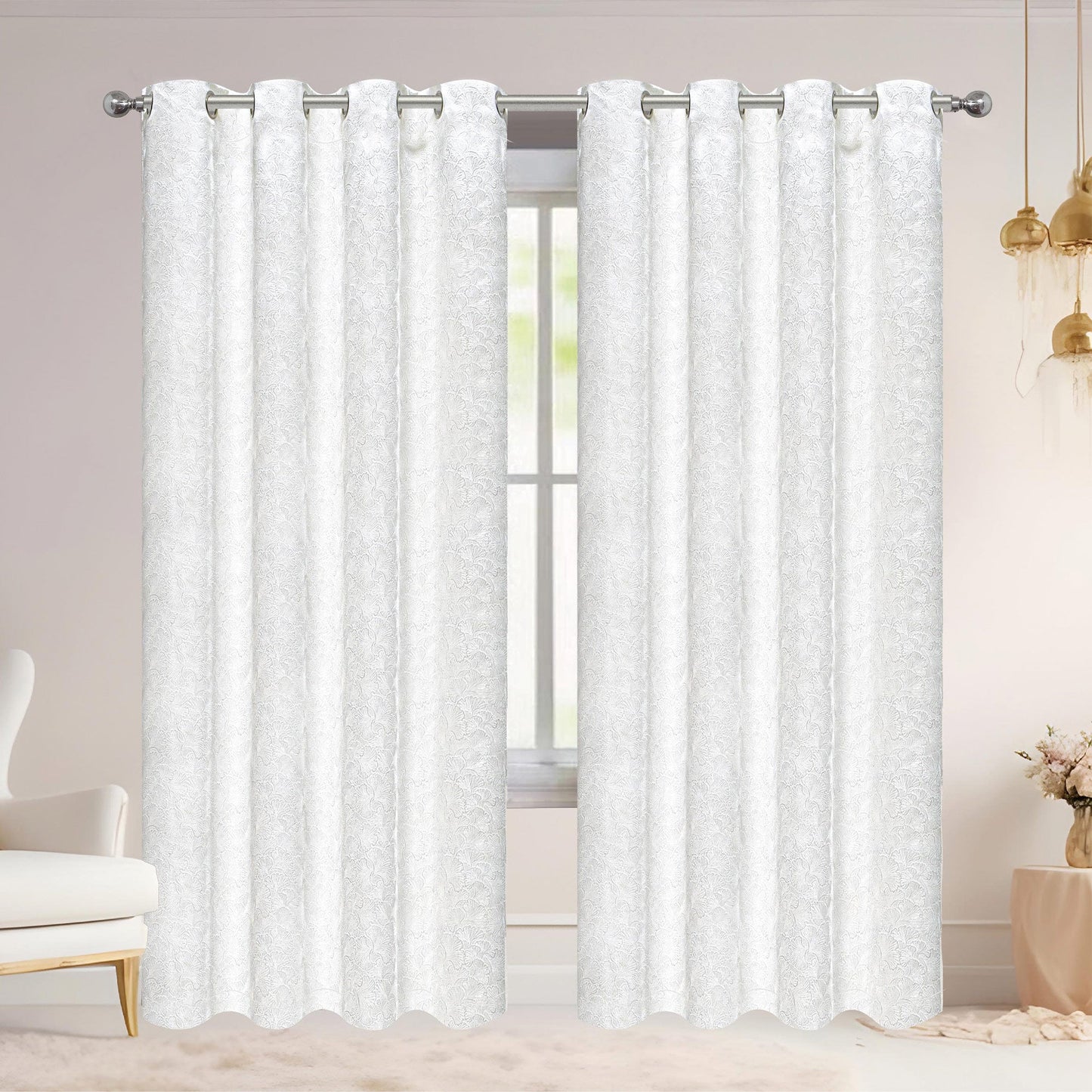 Adelia Ginkgo Biloba Leaf Room Darkening Grommet Window Curtain Panel, 54x84 Inches