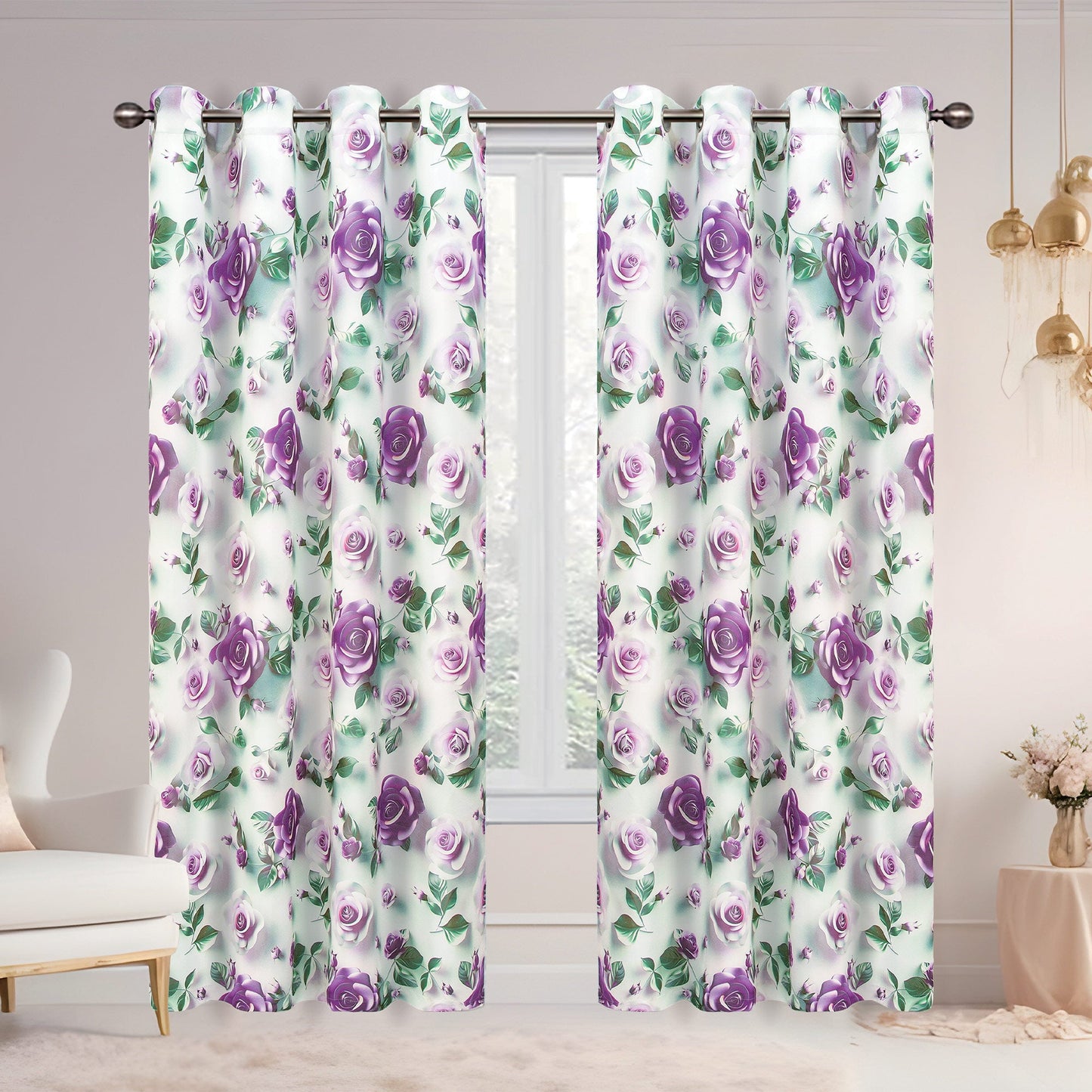 Ciera Floral Room Darkening Grommet Window Curtain Panel, 54x84 Inches
