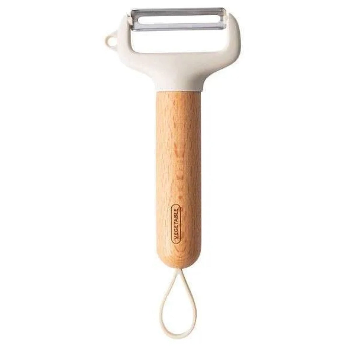 PREMIUS Wooden Vegetable Stainless Steel Blades Peeler with Potato Eyer, White-Natural