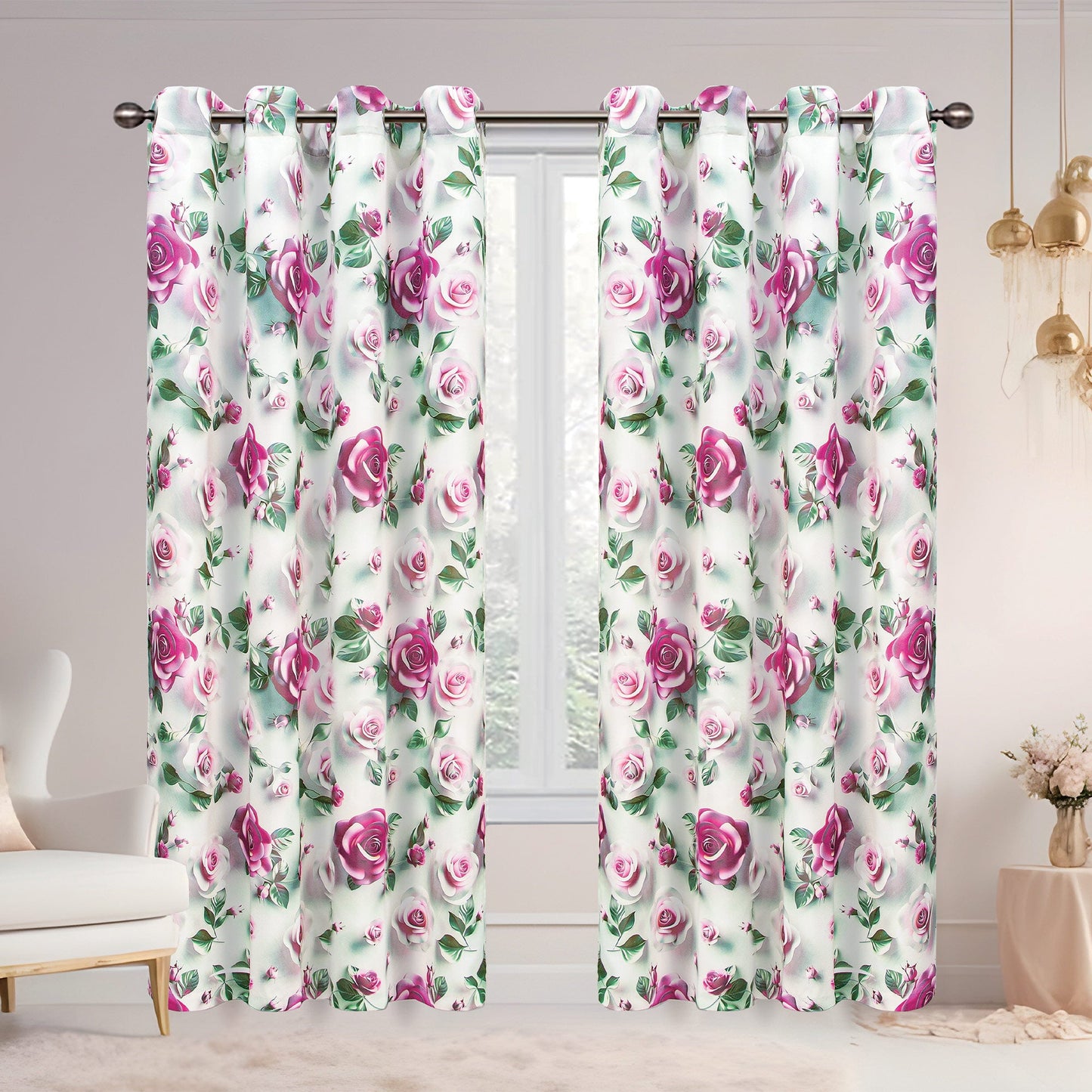 Ciera Floral Room Darkening Grommet Window Curtain Panel, 54x84 Inches