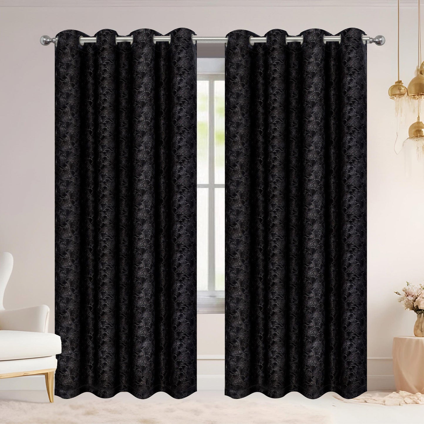 Adelia Ginkgo Biloba Leaf Room Darkening Grommet Window Curtain Panel, 54x84 Inches