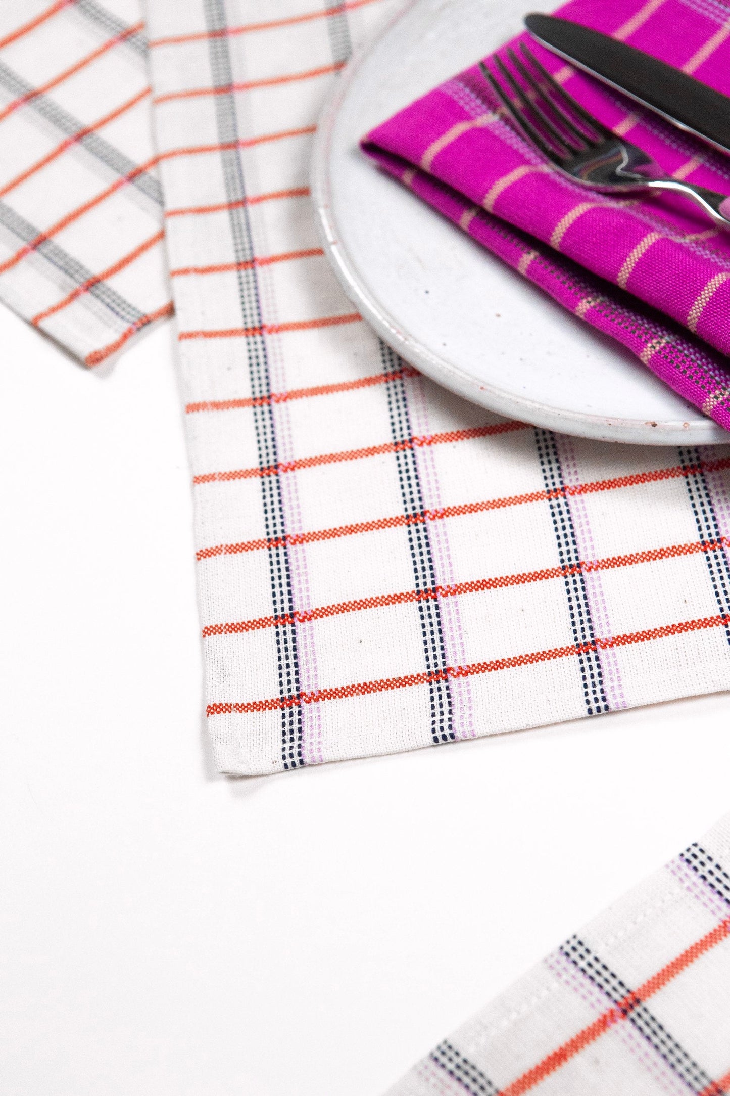 San Lucas Plaid White & Orange Table Runner