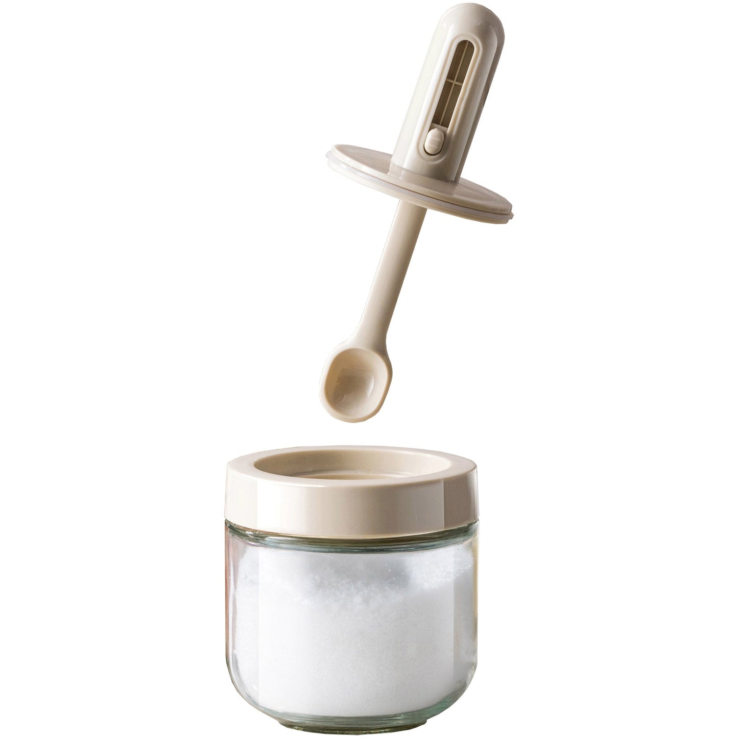 PREMIUS Telescopic Spoon Spice Seasoning Glass Container Jar, White, 10.15 Ounces, 3x3x5 Inches